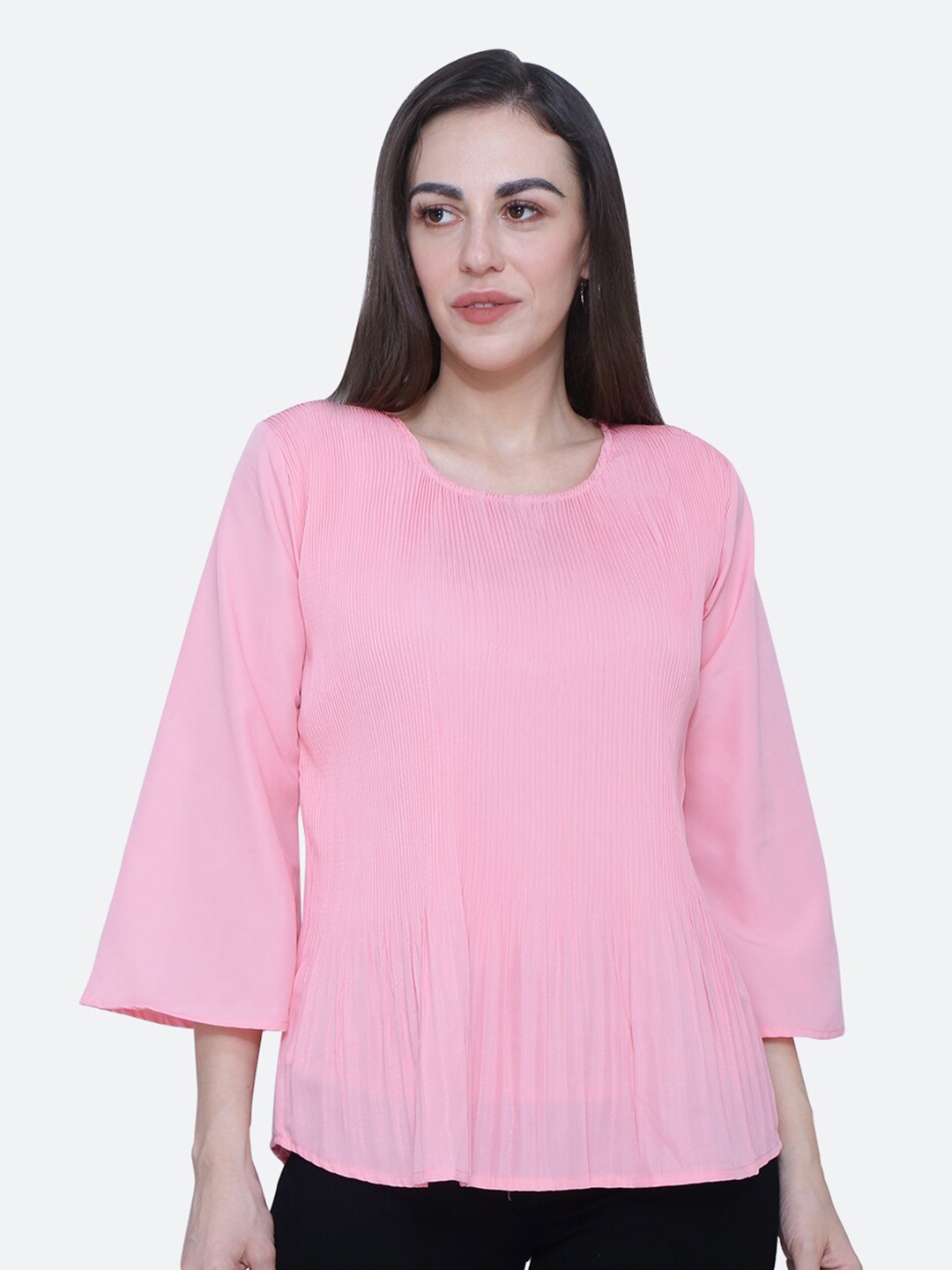 

BAESD Round Neck Flared Sleeve Top, Pink