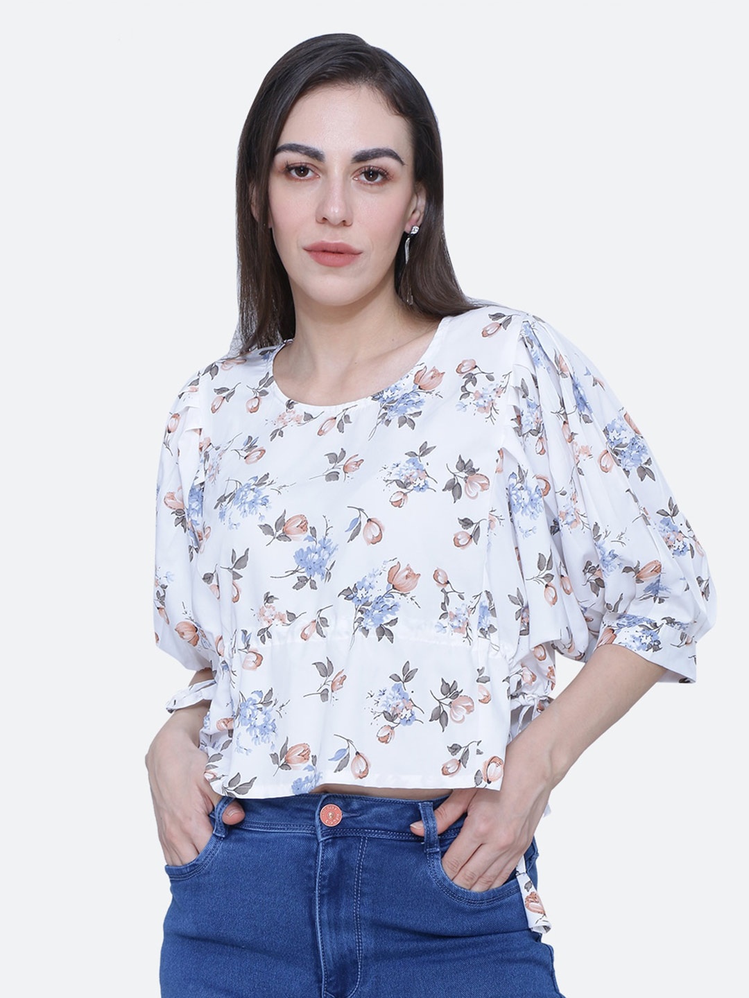 

BAESD Floral Printed Puff Sleeve Top, White