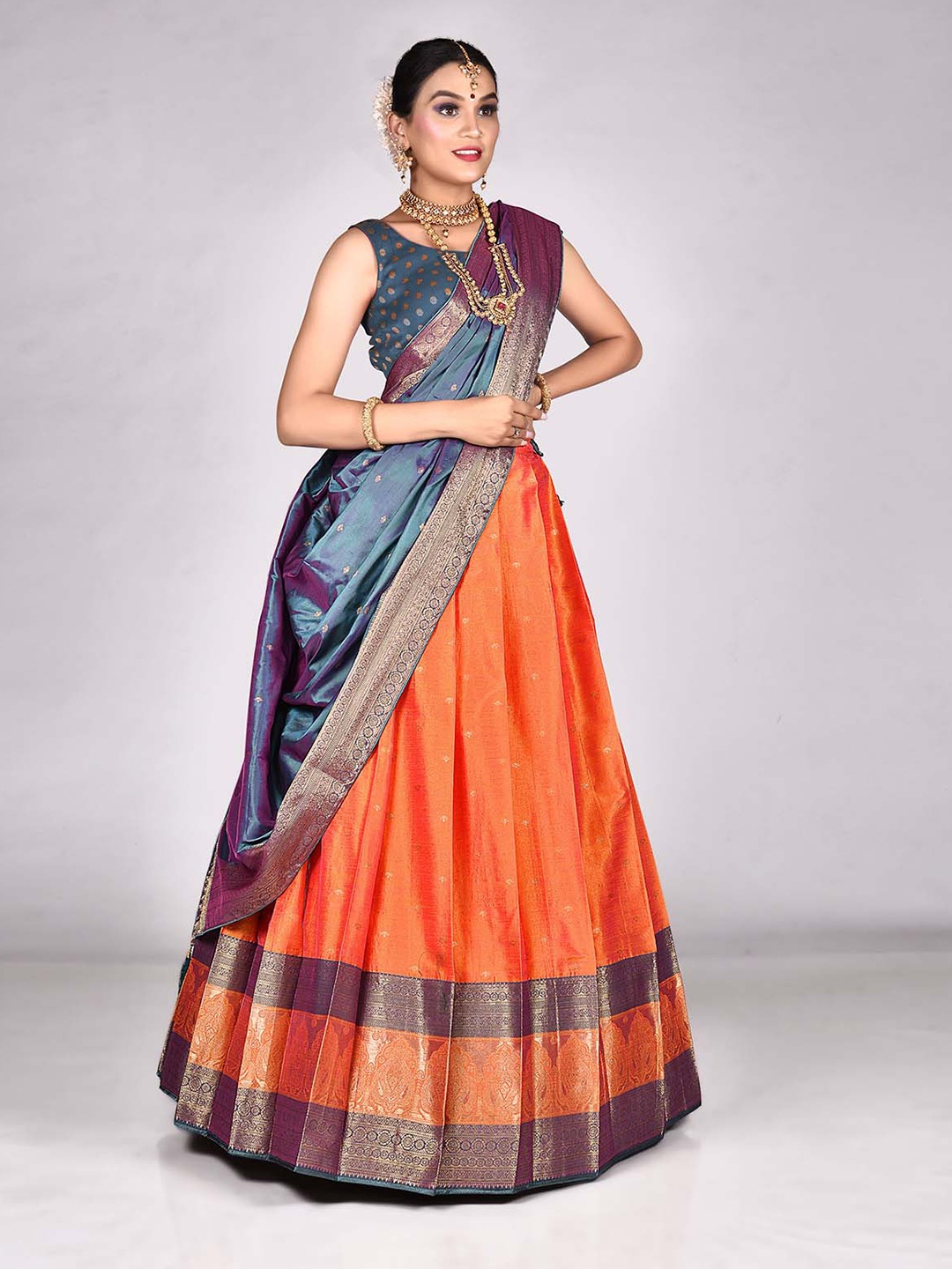 

HALFSAREE STUDIO Woven Design Semi-Stitched Banarasi Silk Lehenga & Blouse With Dupatta, Yellow