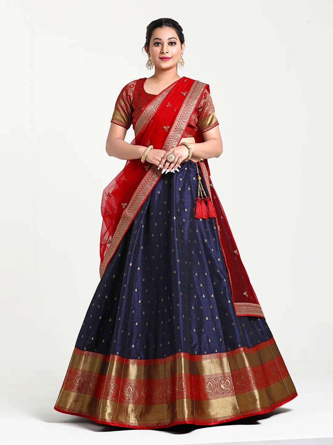 

HALFSAREE STUDIO Woven Design Semi-Stitched Lehenga & Blouse With Dupatta, Blue