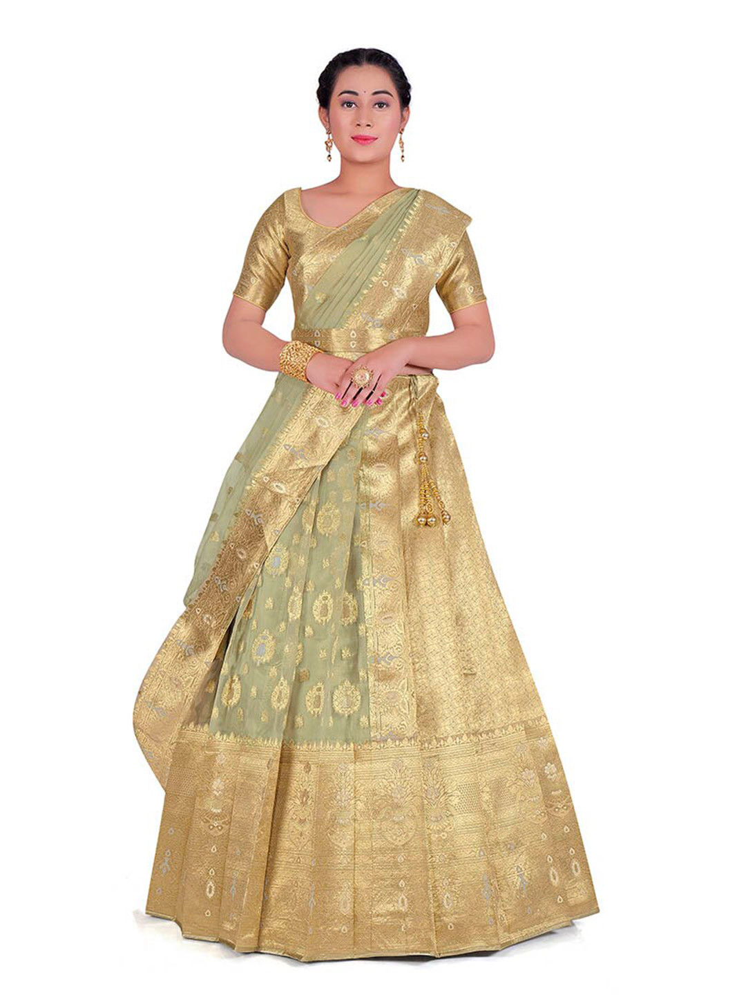 

HALFSAREE STUDIO Woven Design Semi-Stitched Lehenga & Blouse With Dupatta, Grey