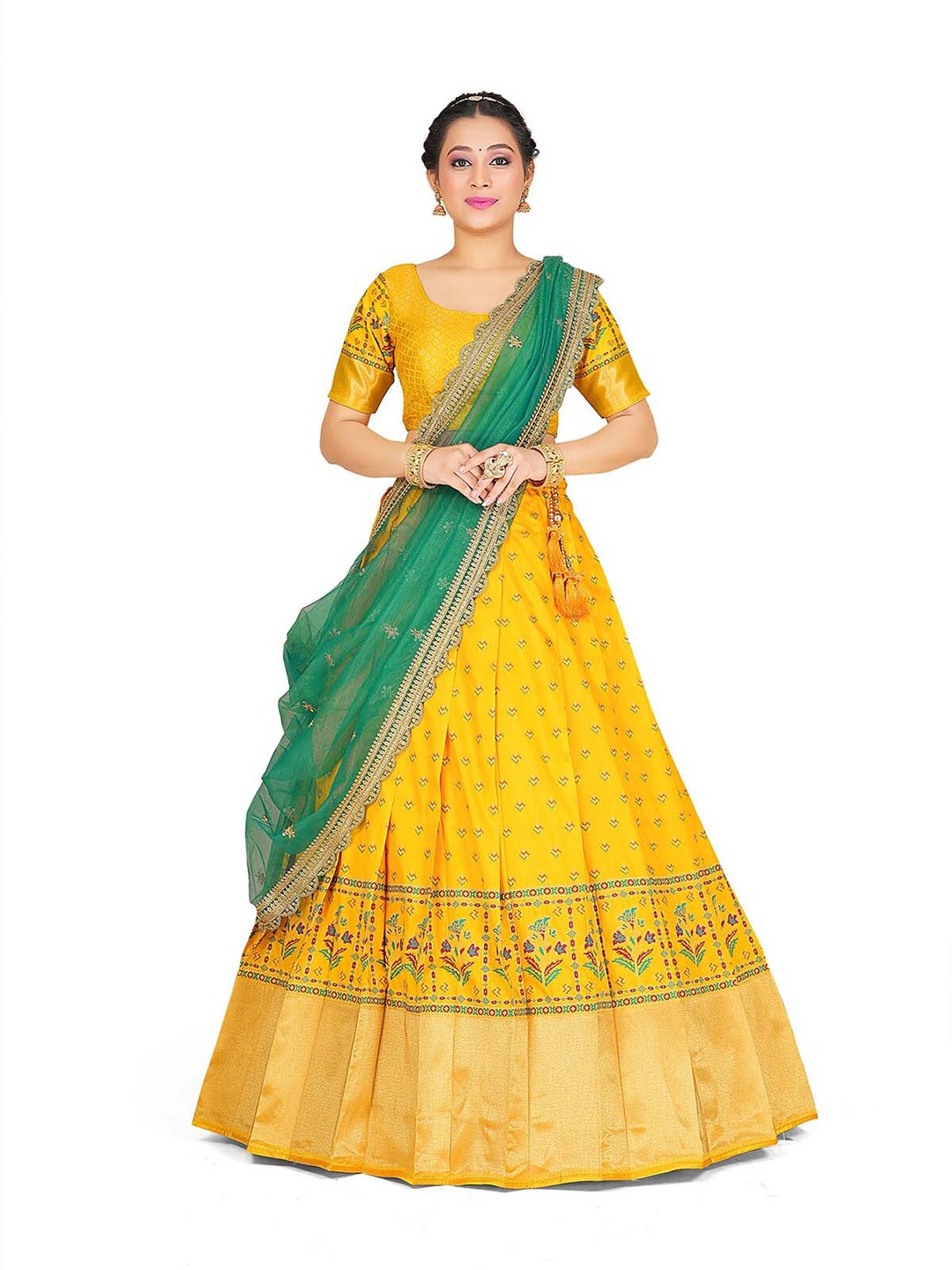 

HALFSAREE STUDIO Semi-Stitched Lehenga & Blouse With Dupatta, Yellow