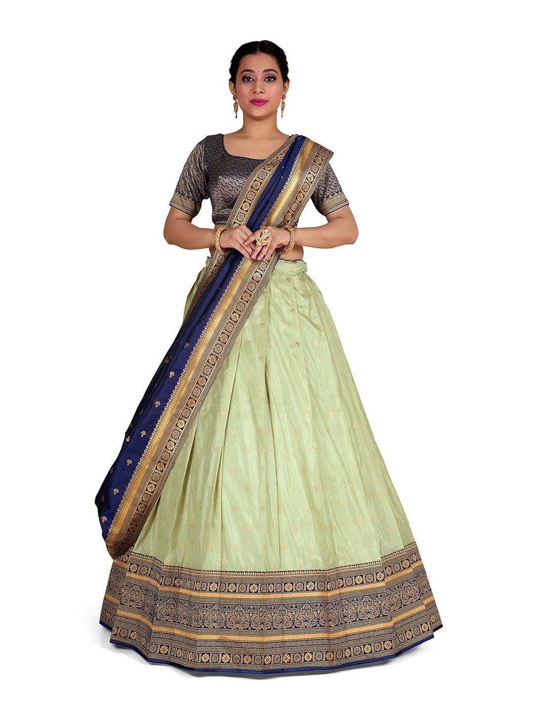 

HALFSAREE STUDIO Semi-Stitched Lehenga & Blouse With Dupatta, Green