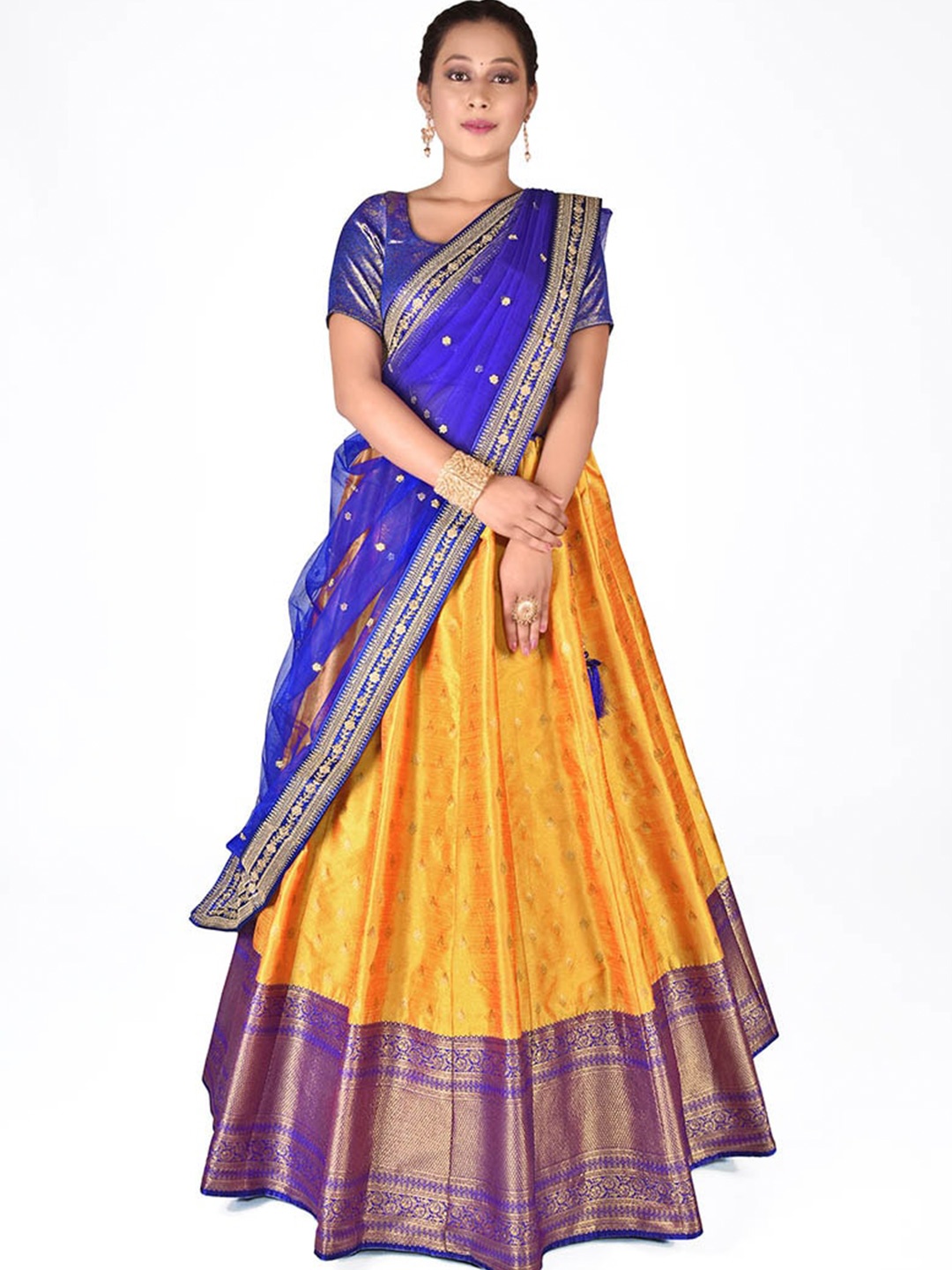 

HALFSAREE STUDIO Ethnic Motifs Woven Design Semi-Stitched Lehenga & Blouse With Dupatta, Yellow