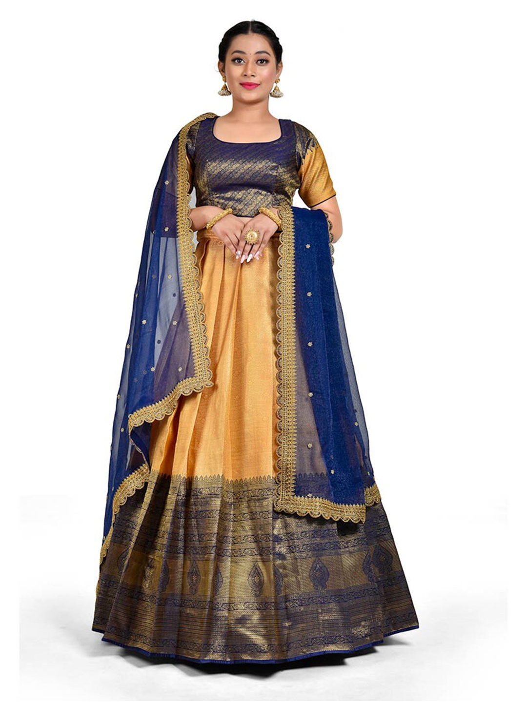 

HALFSAREE STUDIO Semi-Stitched Lehenga & Blouse With Dupatta, Peach