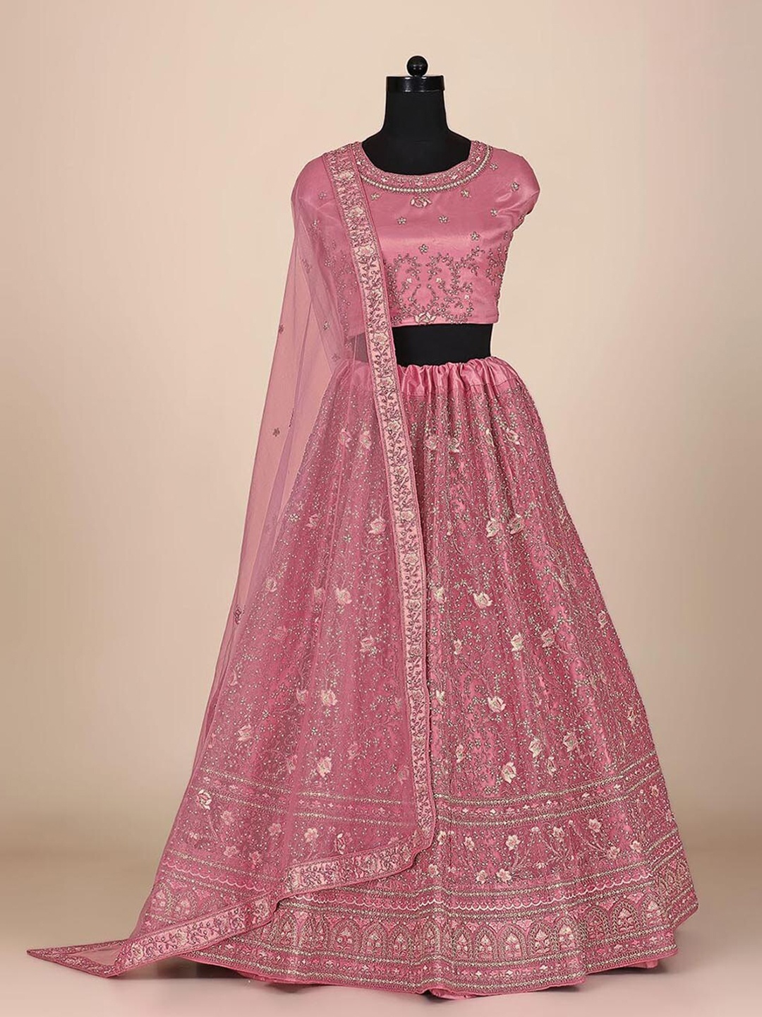 

HALFSAREE STUDIO Embroidered Semi-Stitched Lehenga & Blouse With Dupatta, Pink