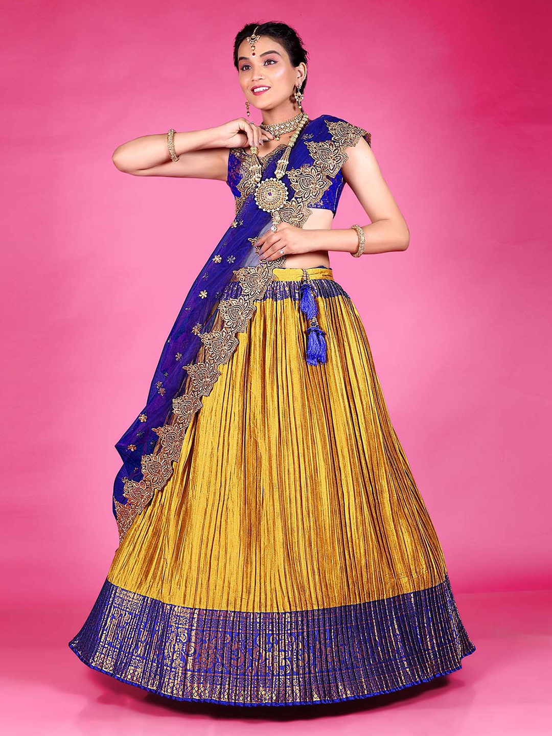 

HALFSAREE STUDIO Woven Design Semi-Stitched Banarasi Silk Lehenga & Blouse With Dupatta, Mustard