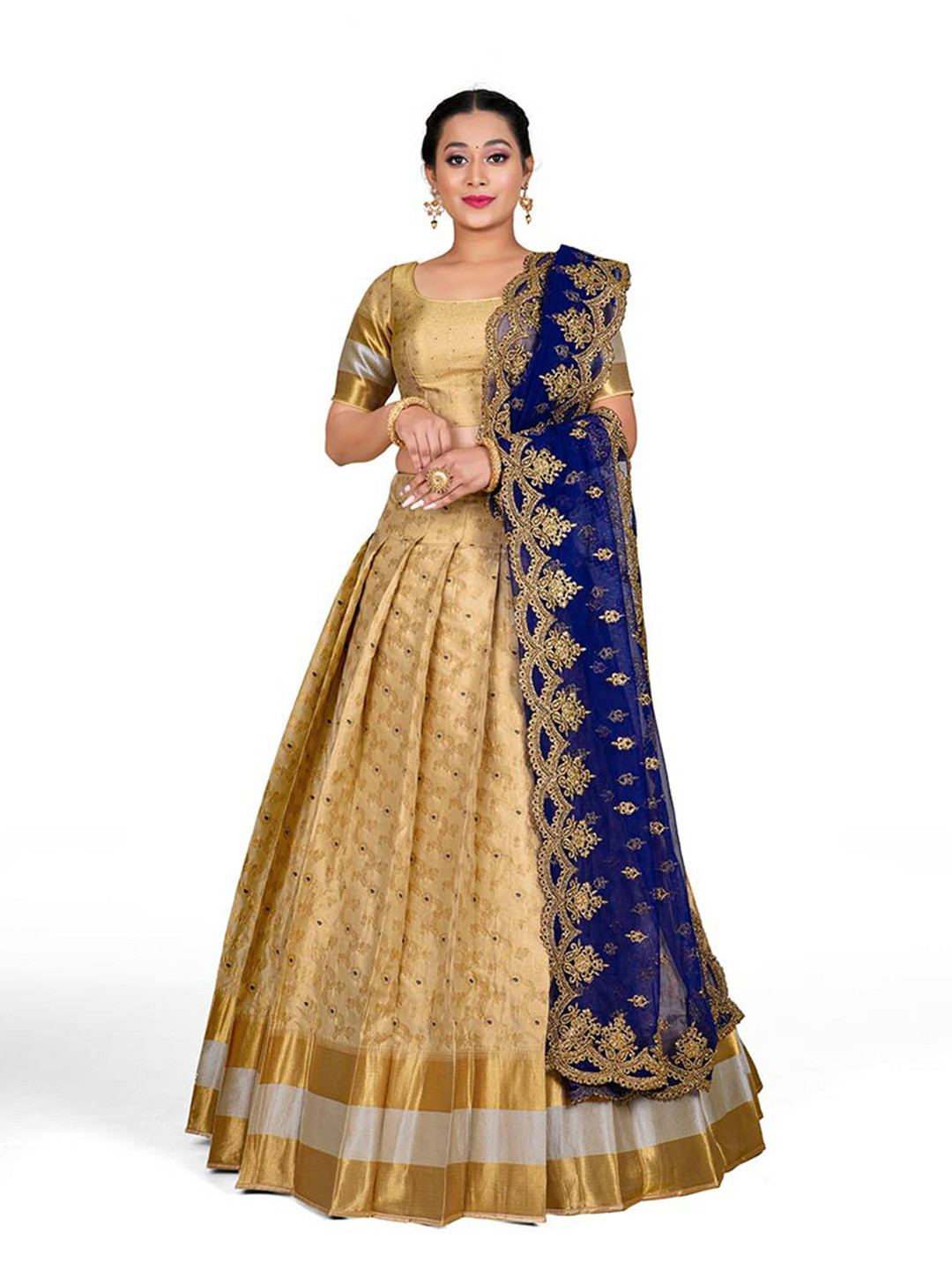 

HALFSAREE STUDIO Semi-Stitched Lehenga & Blouse With Dupatta, Beige