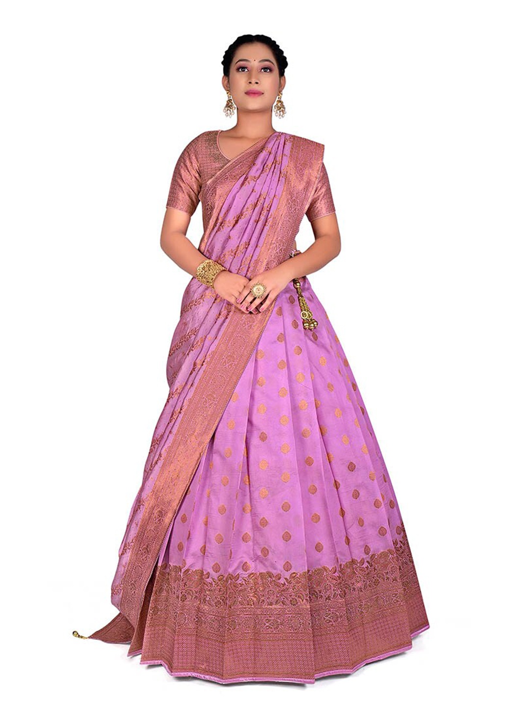 

HALFSAREE STUDIO Semi-Stitched Lehenga & Blouse With Dupatta, Violet