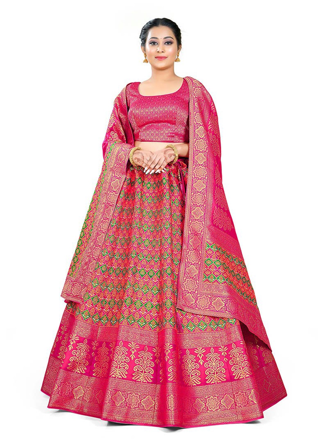 

HALFSAREE STUDIO Woven Design Semi-Stitched Lehenga & Blouse With Dupatta, Pink