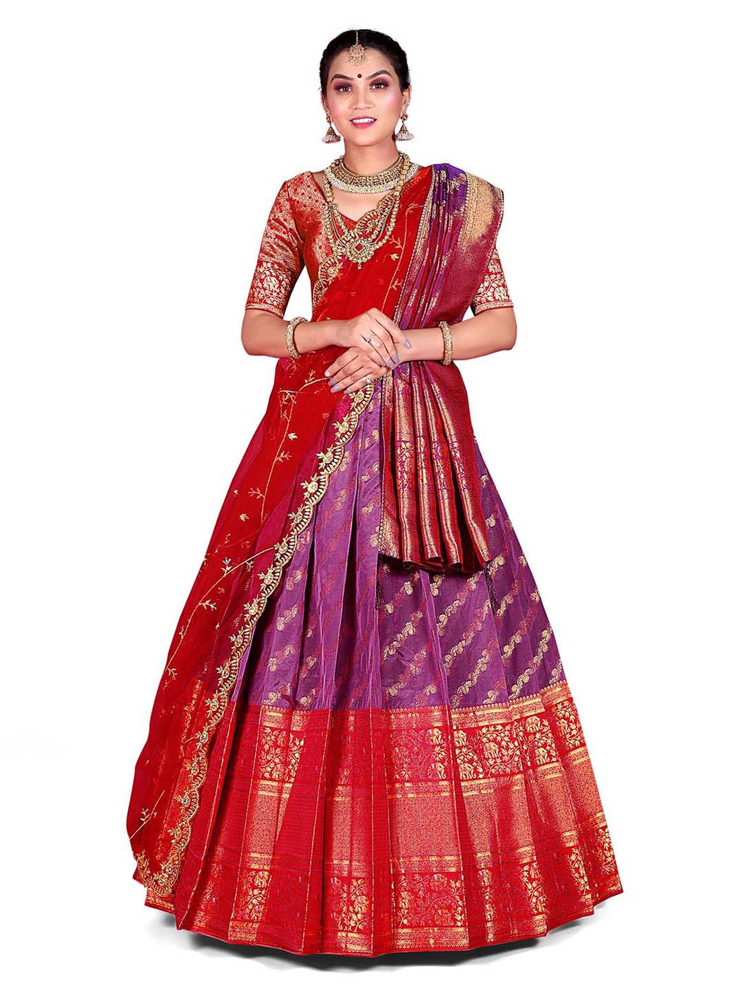 

HALFSAREE STUDIO Semi-Stitched Lehenga & Blouse With Dupatta, Purple