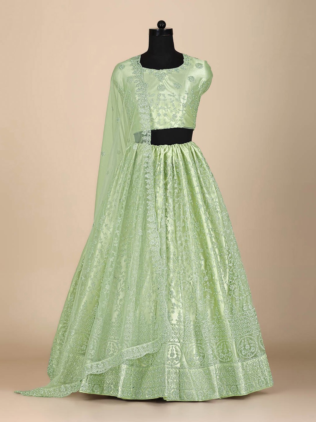 

HALFSAREE STUDIO Woven Design Semi-Stitched Banarasi Silk Lehenga & Blouse With Dupatta, Green