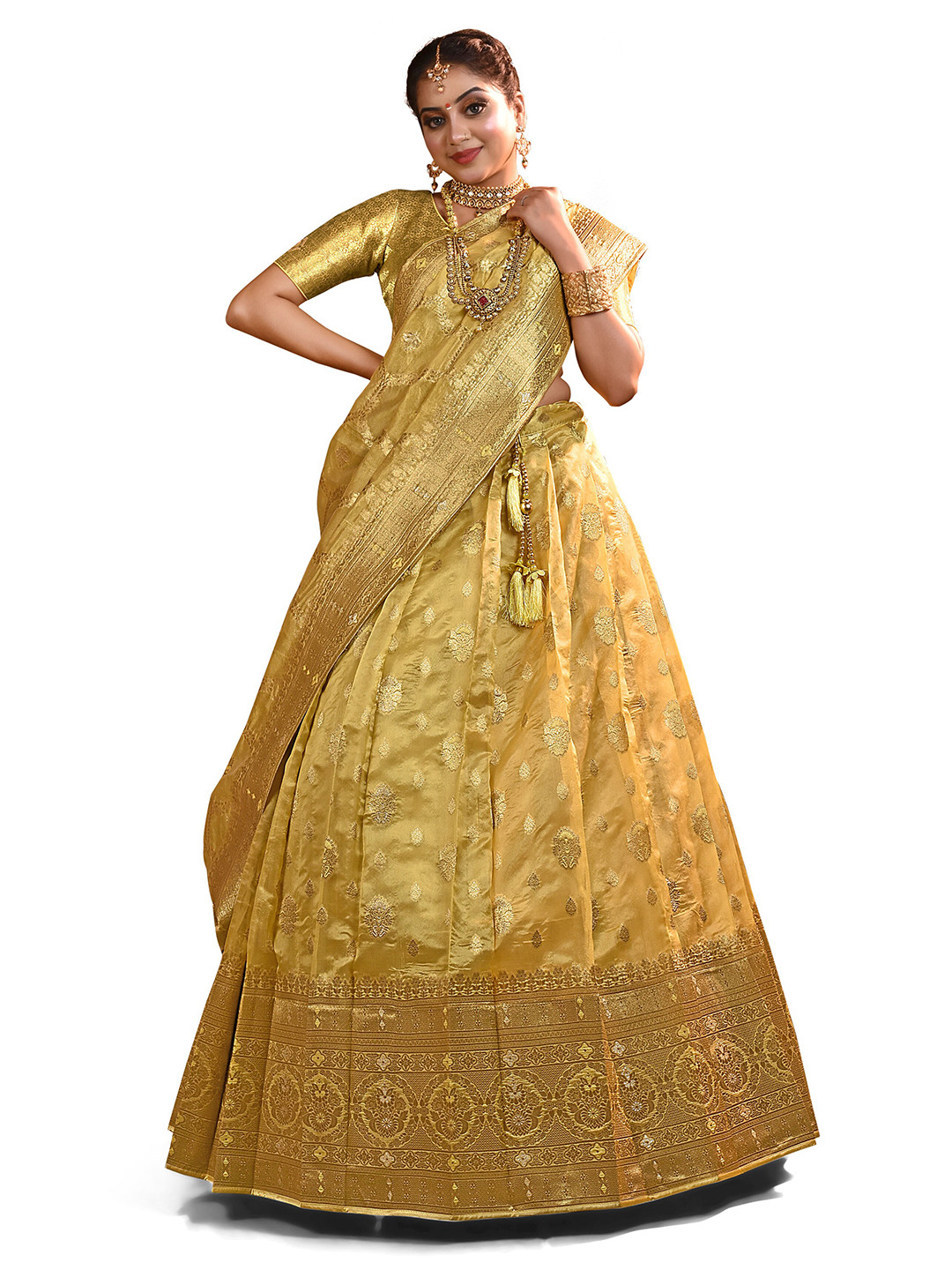 

HALFSAREE STUDIO Semi-Stitched Lehenga & Blouse With Dupatta, Yellow