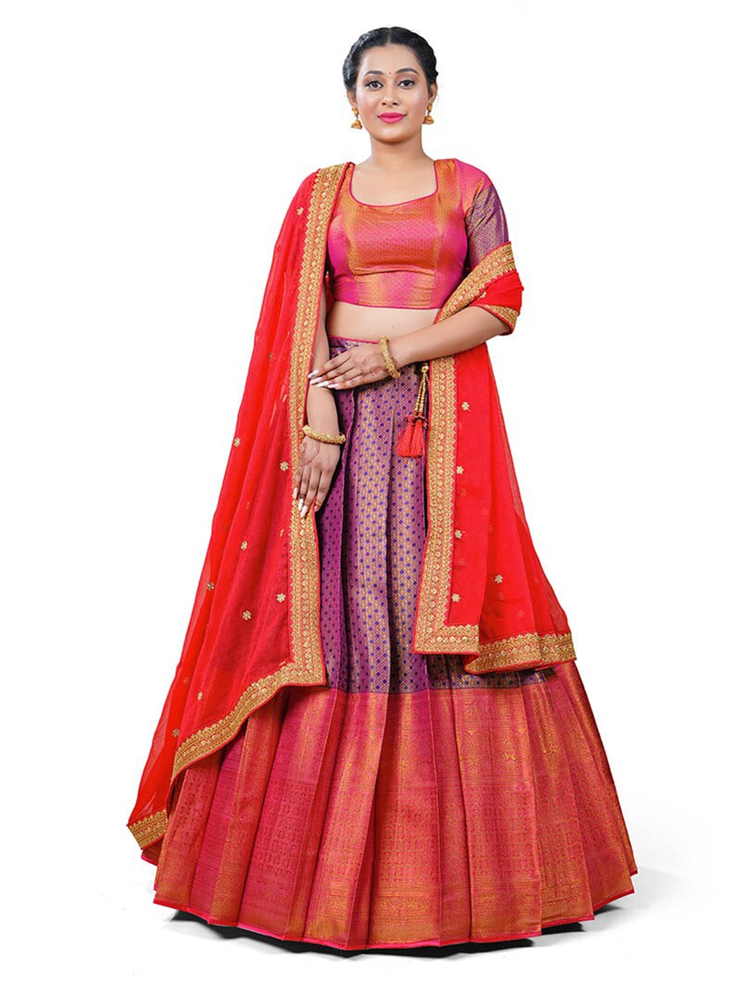 

HALFSAREE STUDIO Woven Design Semi-Stitched Banarasi Silk Lehenga & Blouse With Dupatta, Blue