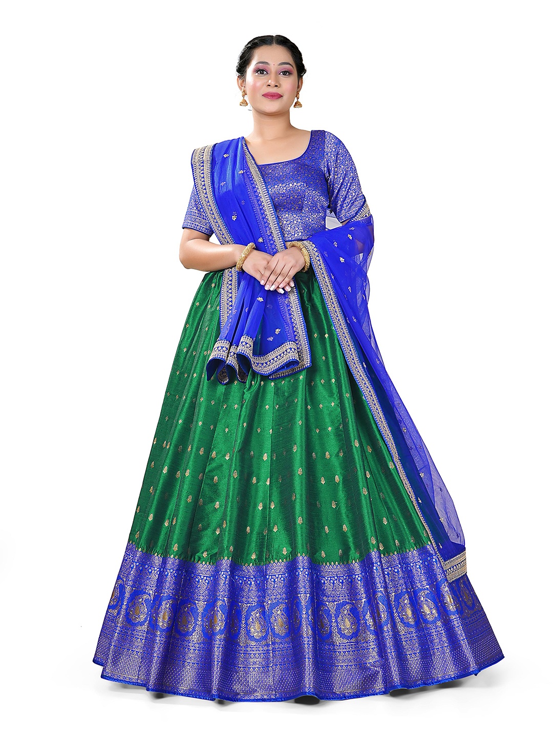 

HALFSAREE STUDIO Woven Design Semi-Stitched Lehenga & Blouse With Dupatta, Green