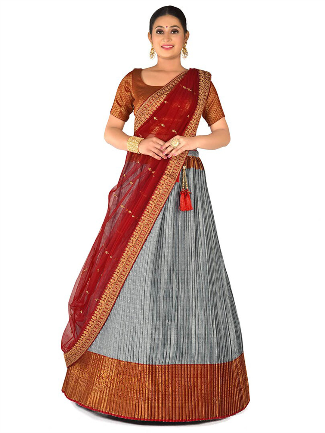 

HALFSAREE STUDIO Woven Design Semi-Stitched Banarasi Silk Lehenga & Blouse With Dupatta, Grey