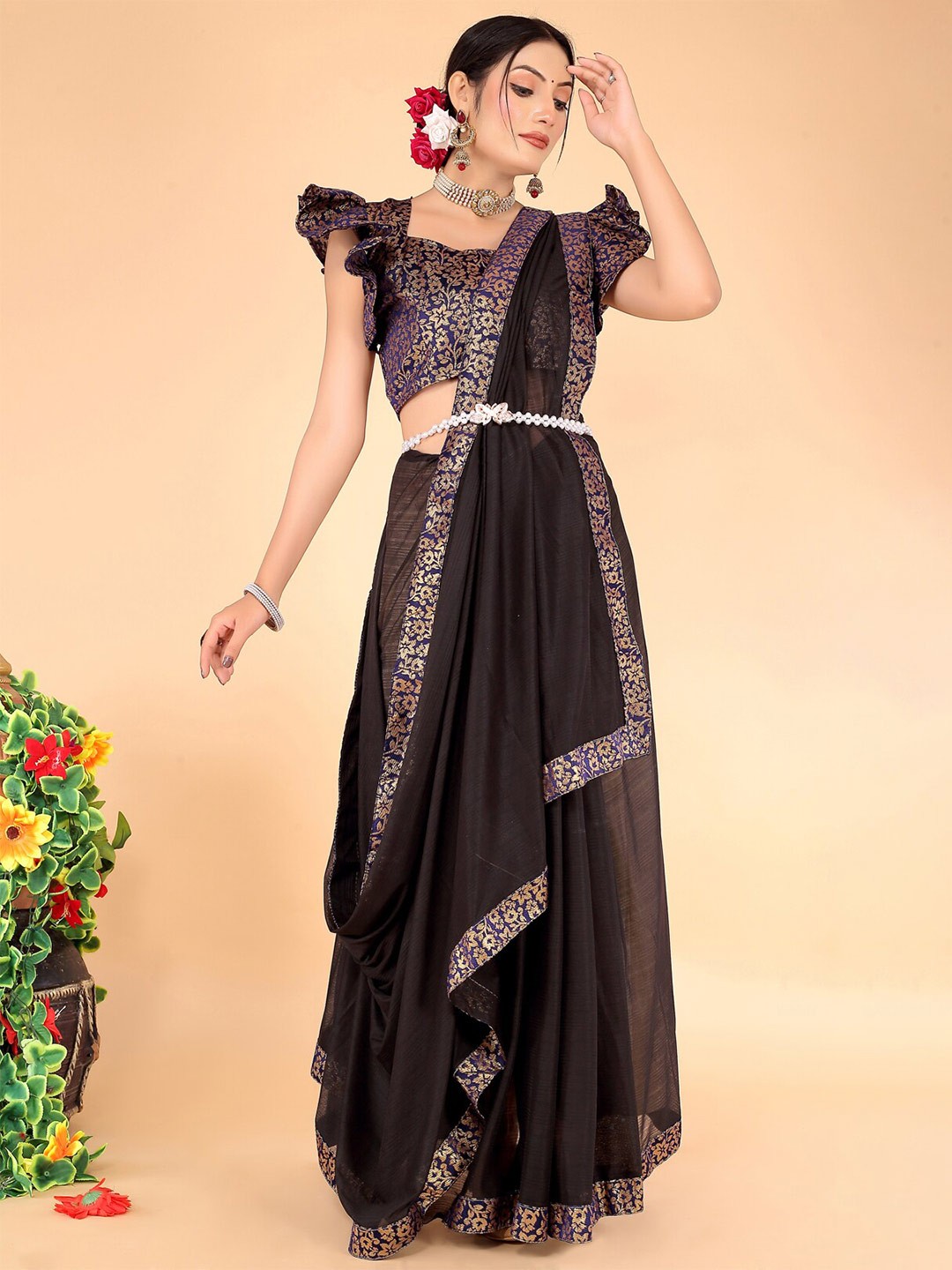 

Florence Zari Art Silk Saree, Black