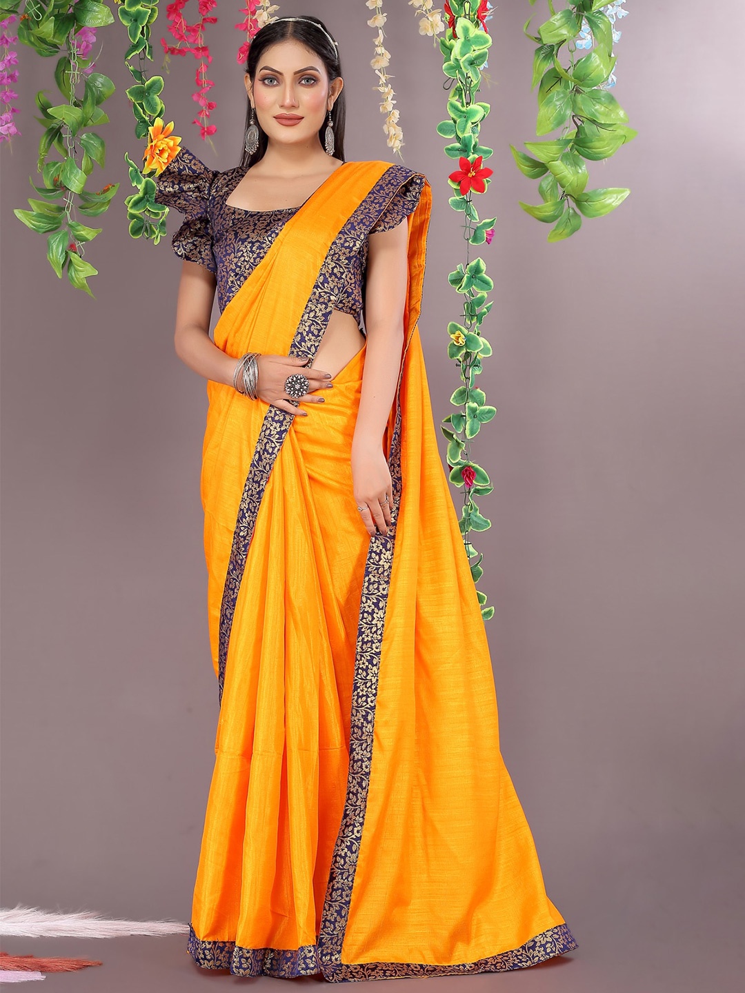 

KALINI Zari Woven Design Border Art Silk Saree, Mustard