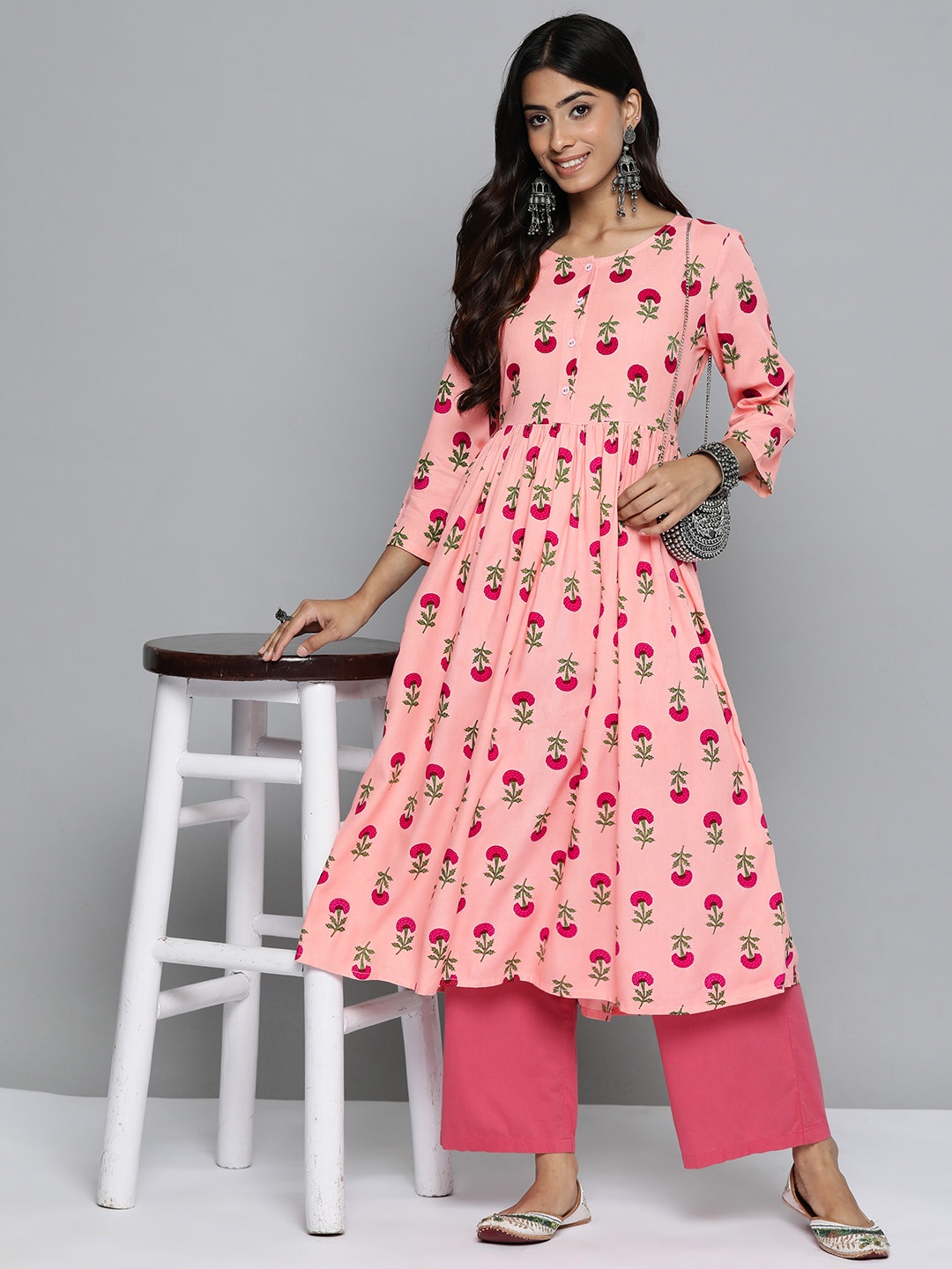 

HERE&NOW Floral Printed Kurta, Pink