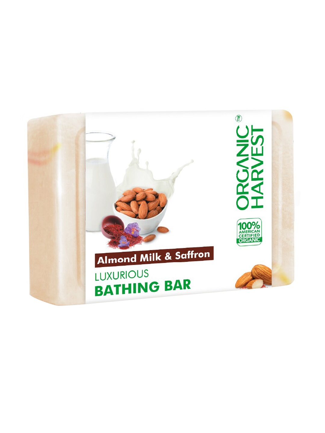 

Organic Harvest Almond Milk & Saffron Luxurious Bathing Bar Soap - 125g, Off white