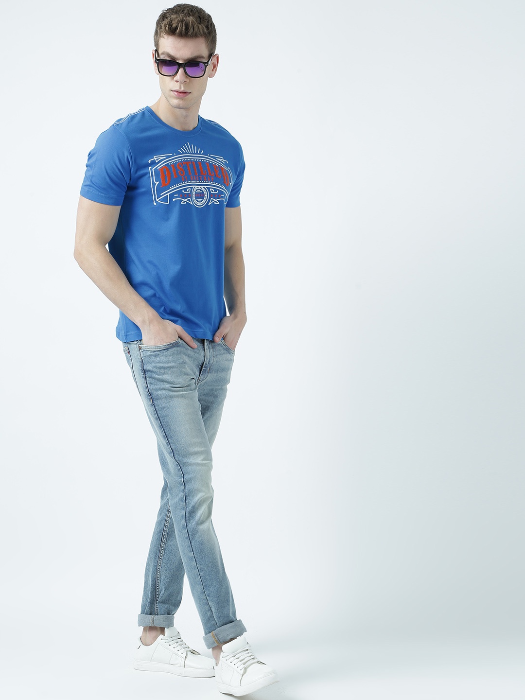 

Huetrap Men Blue Printed Round Neck T-shirt