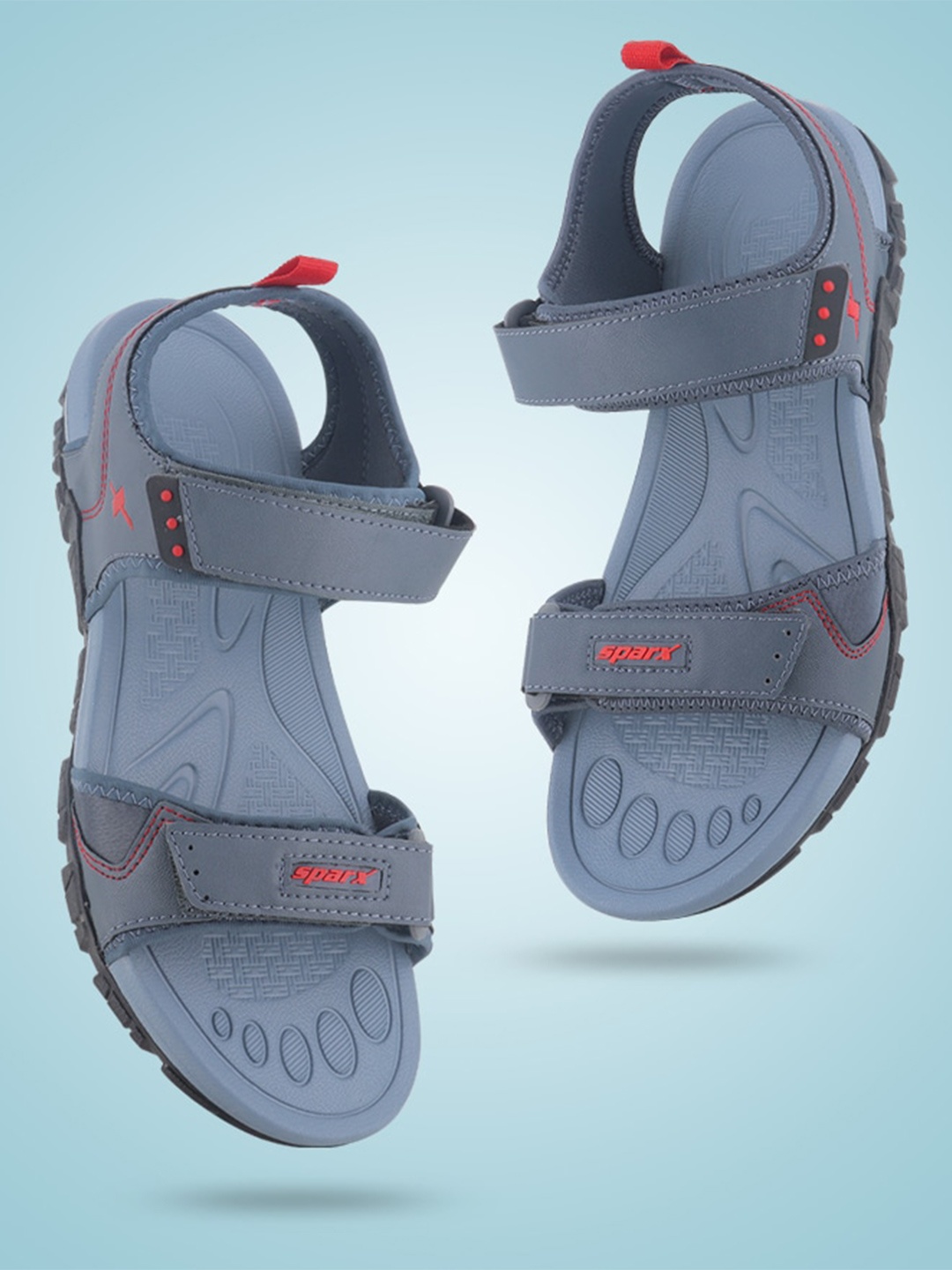 

Sparx Men Brand Logo Embossed Sports Sandals With Velcro Closure, Grey
