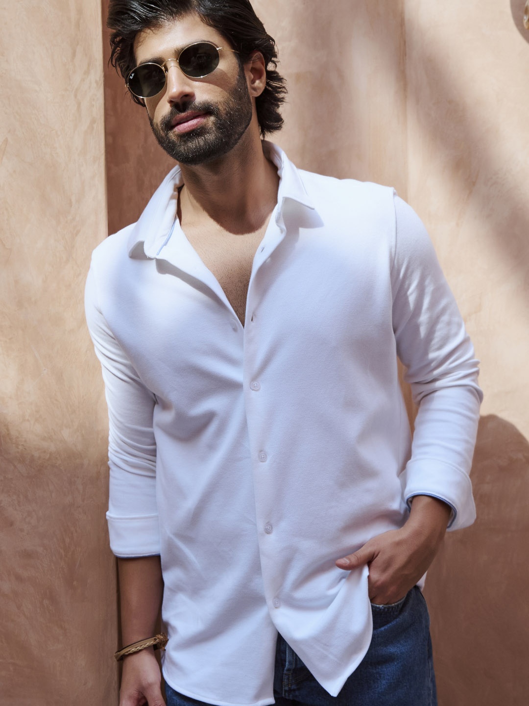 

KINGDOM OF WHITE Pure Cotton Pique Regular Fit Casual Shirt