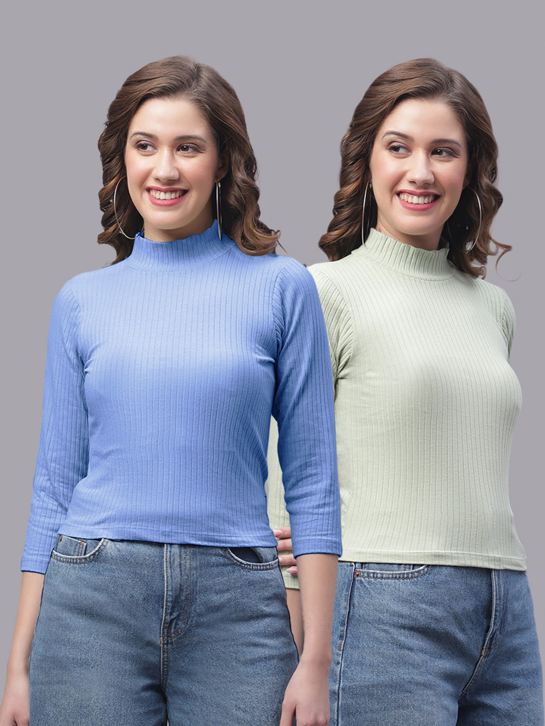

Friskers Pack Of 2 High Neck Cotton Top, Turquoise blue