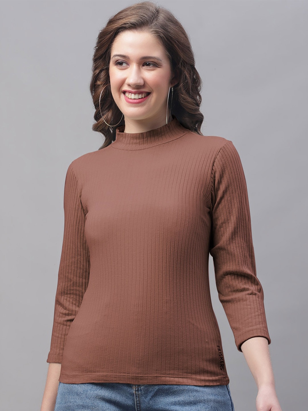 

Friskers High Neck Fitted Top, Brown
