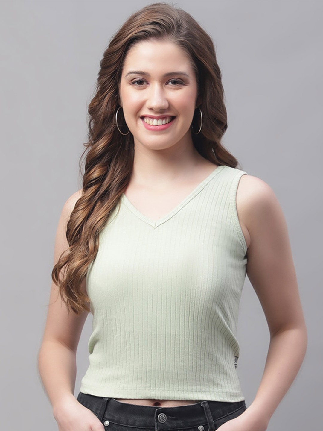 

Friskers V-Neck Cotton Fitted Crop Top, Sea green
