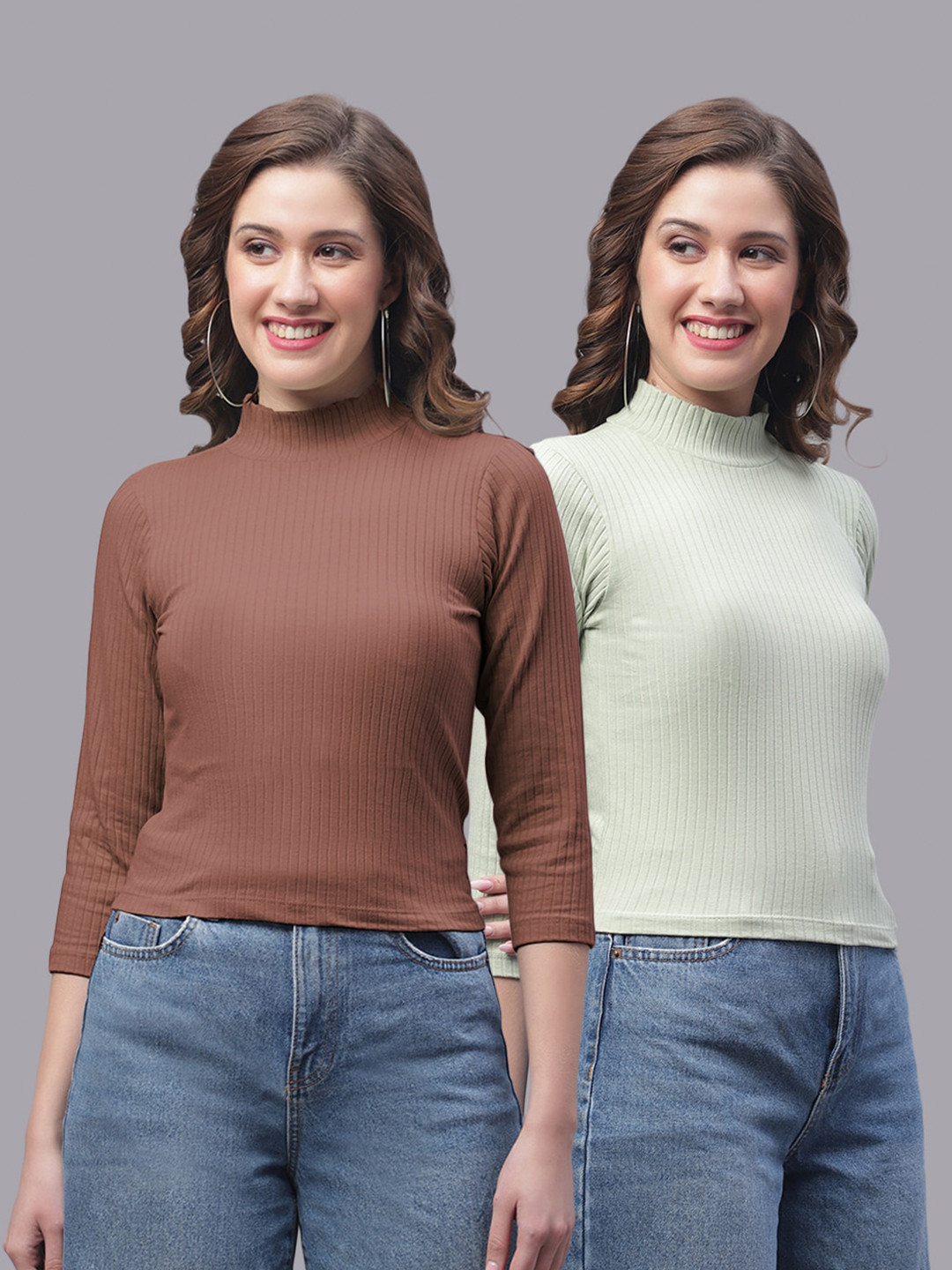 

Friskers Pack Of 2 High Neck Cotton Top, Brown