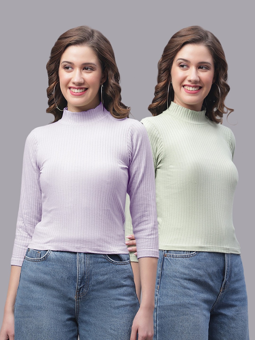 

Friskers Pack Of 2 High Neck Cotton Top, Purple