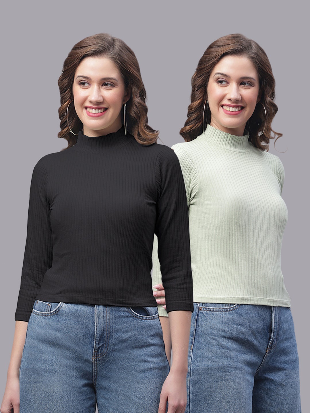 

Friskers Pack Of 2 High Neck Cotton Top, Black