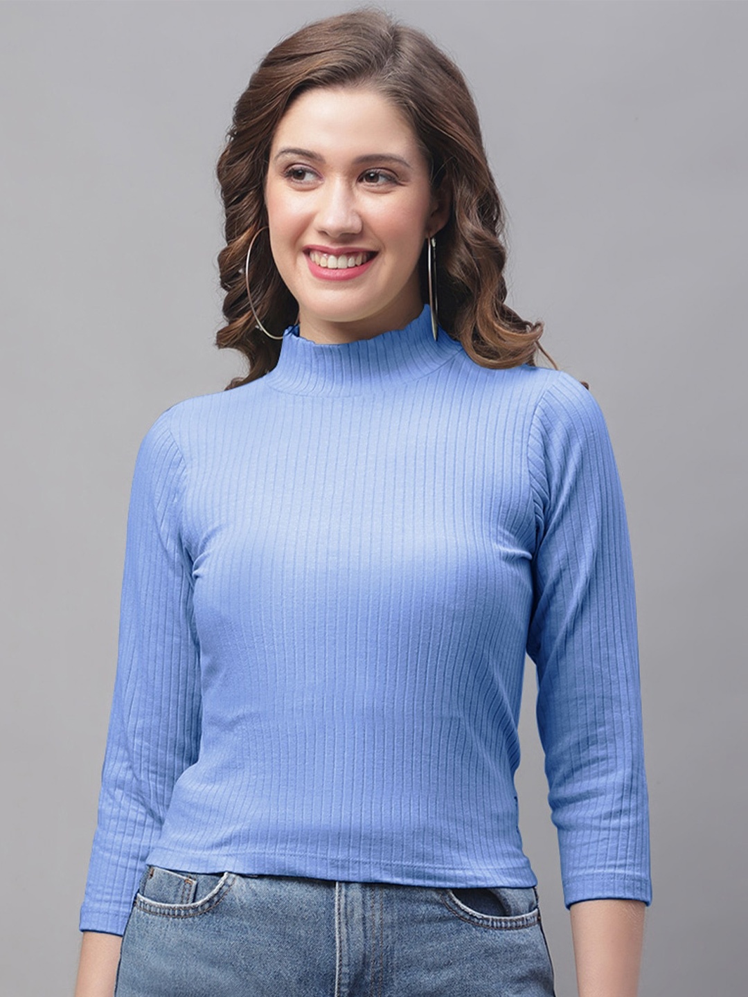 

Friskers High Neck Fitted Top, Turquoise blue