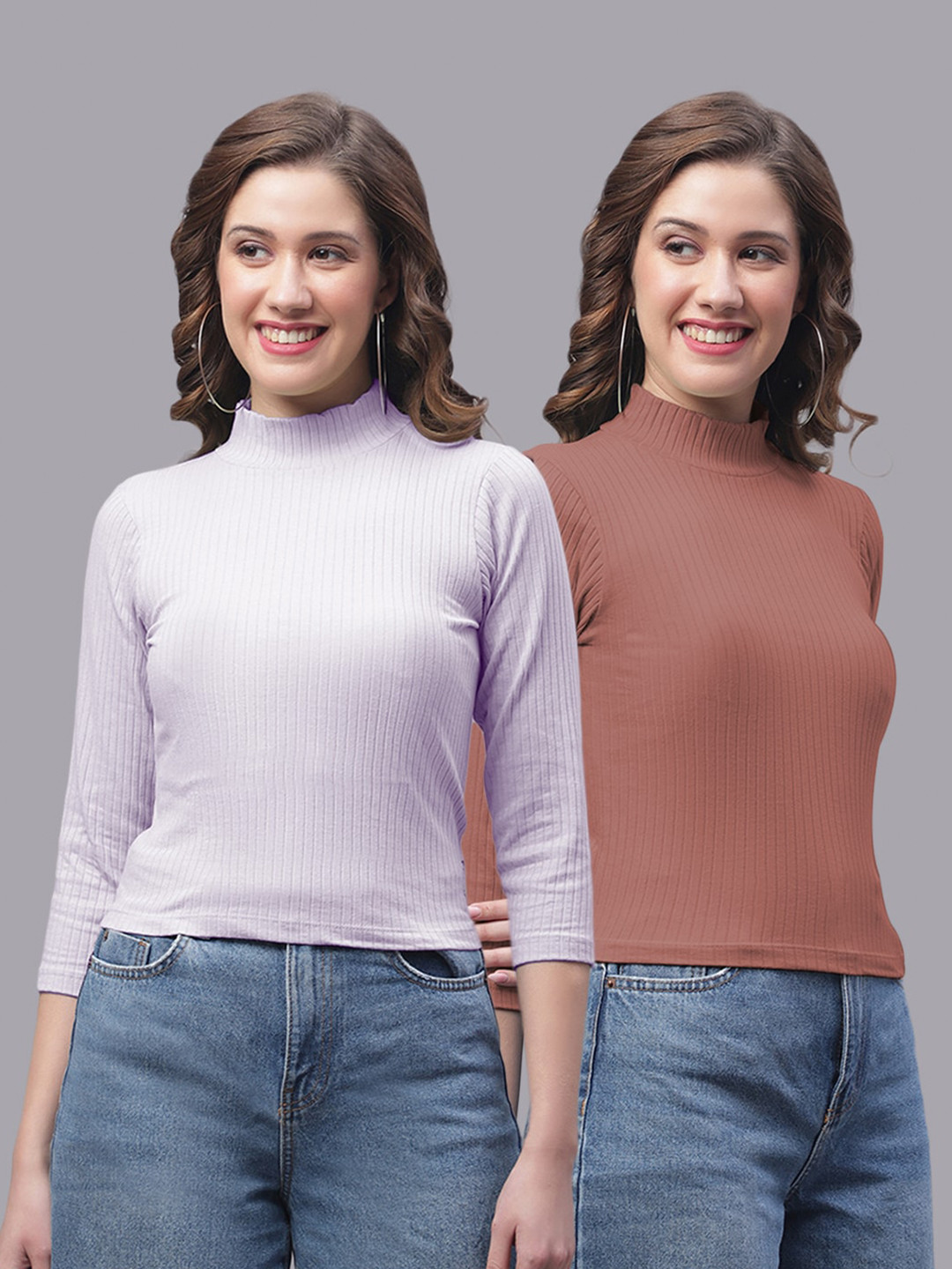 

Friskers Pack Of 2 High Neck Cotton Top, Purple