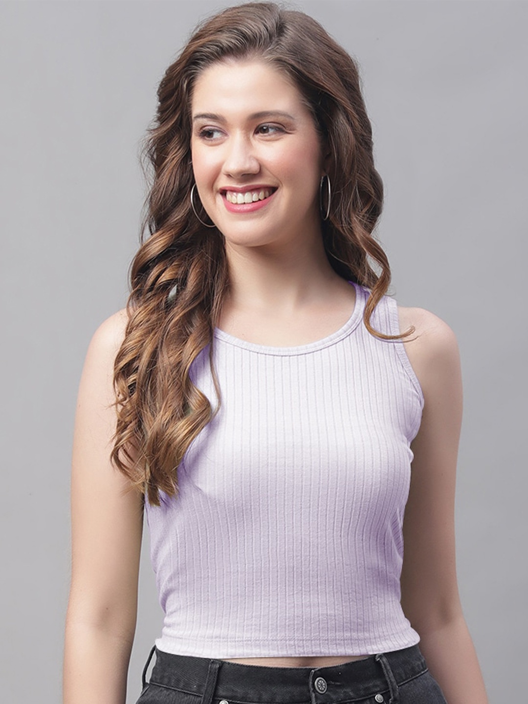 

Friskers Striped Sleeveless Crop Top, Purple