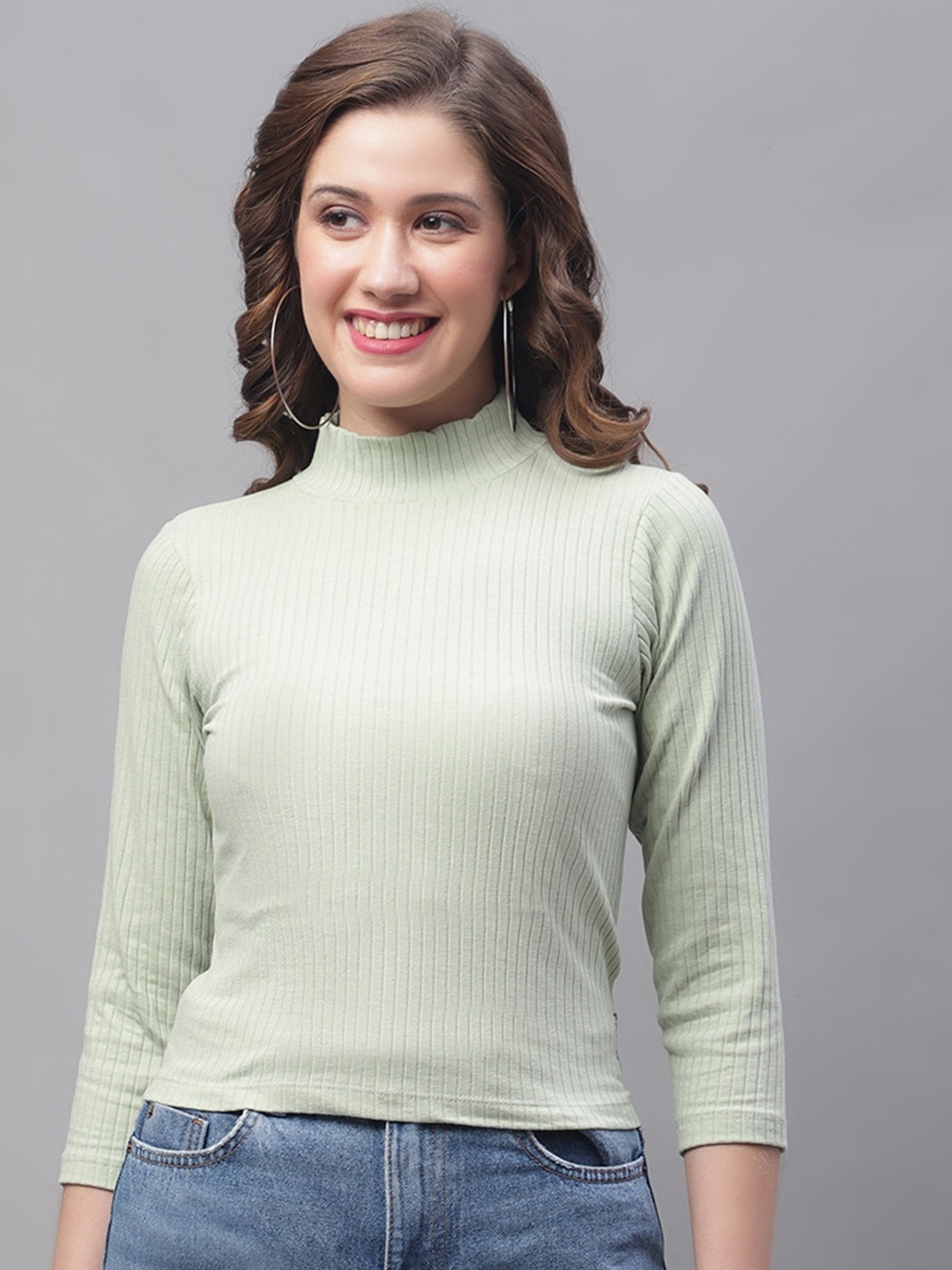 

Friskers High Neck Cotton Fitted Top, Sea green