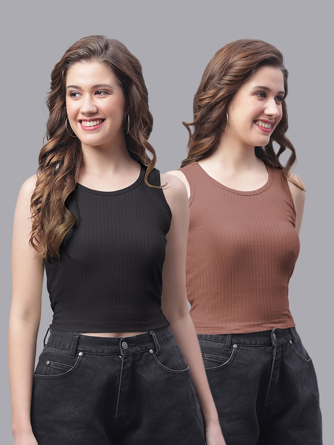 

Friskers Pack Of 2 Sleeveless Fitted Crop Top, Black