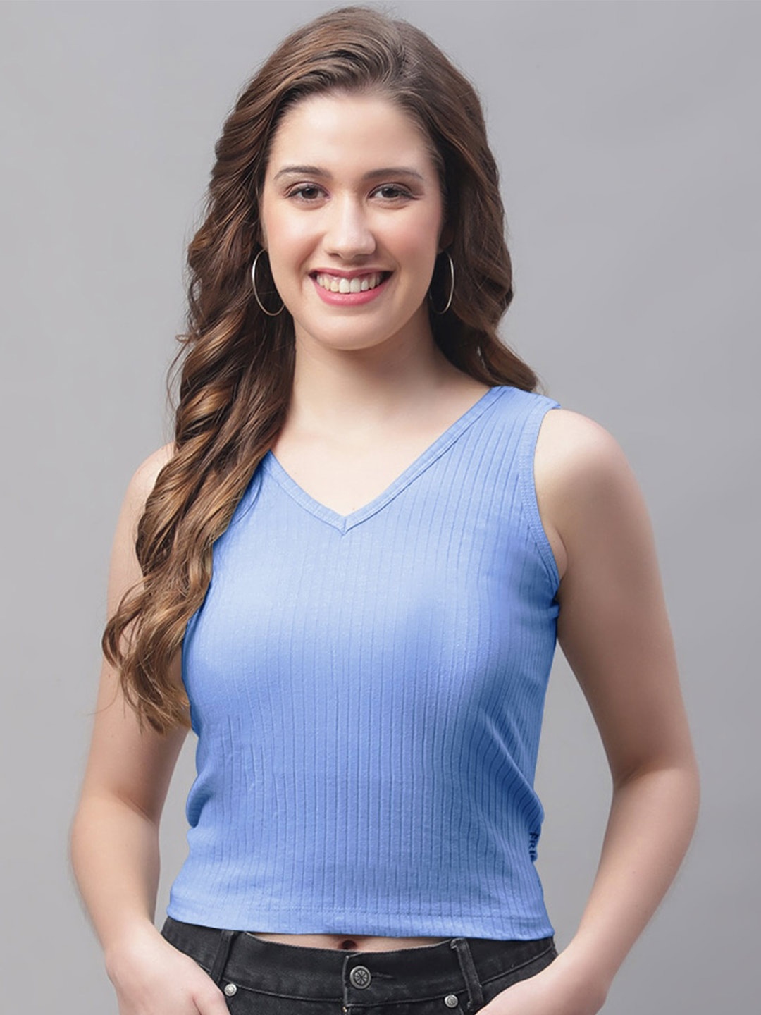 

Friskers V-Neck Sleeveless Fitted Top, Turquoise blue