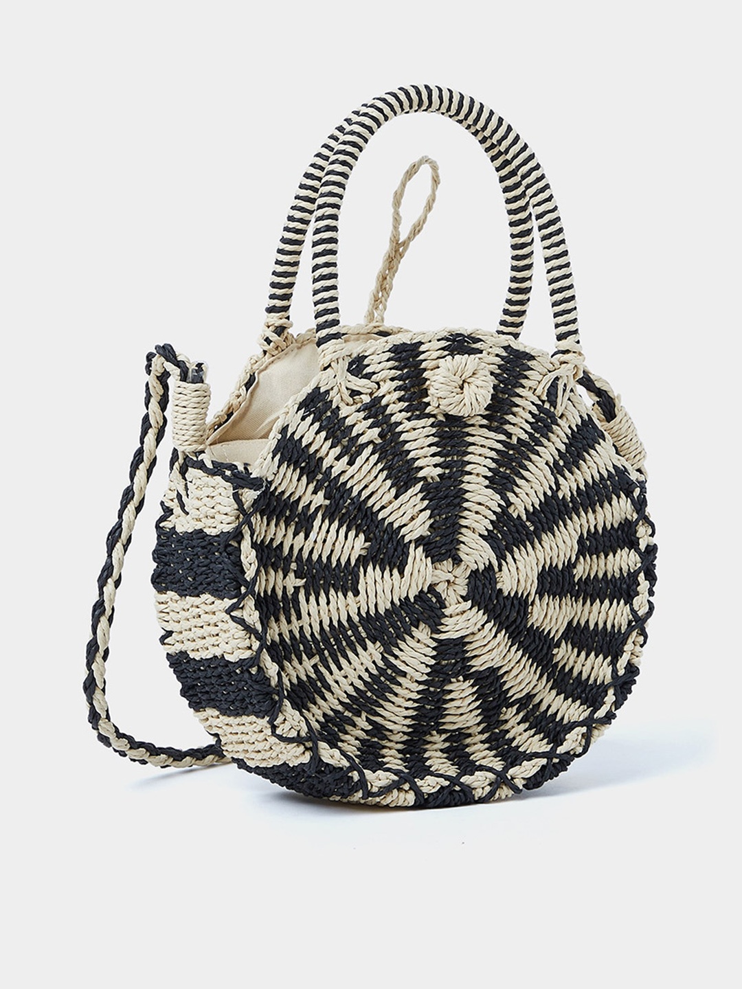 

Styli Self Design Round Handbag with Long Strap, Black