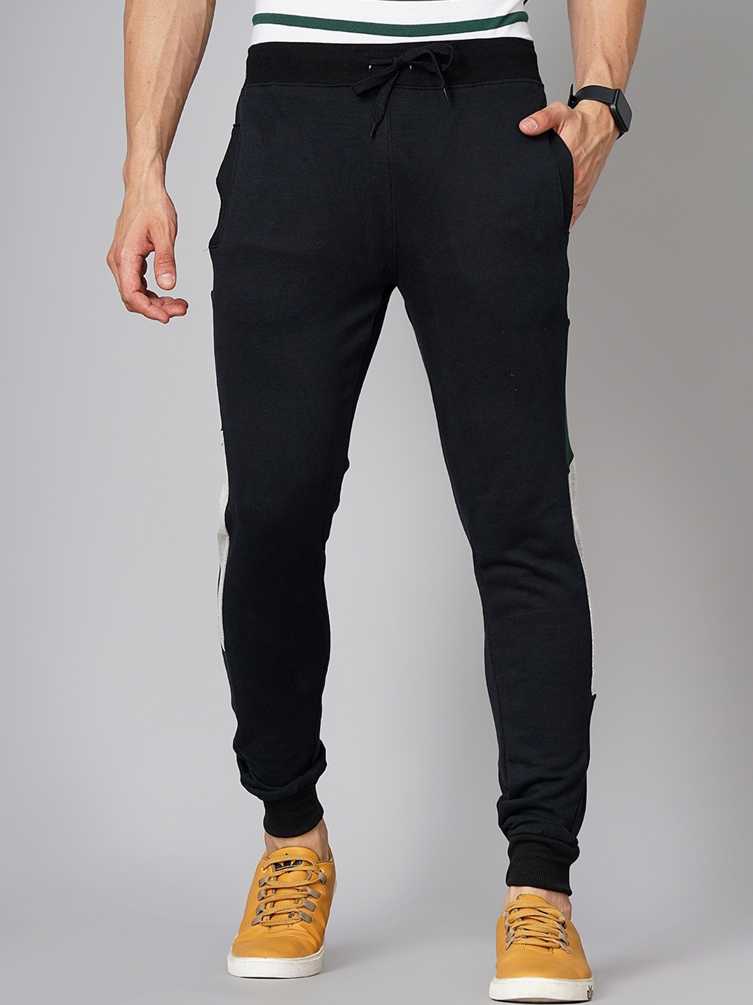 

MADSTO Men Cotton Slim Fit Sports Joggers, Black