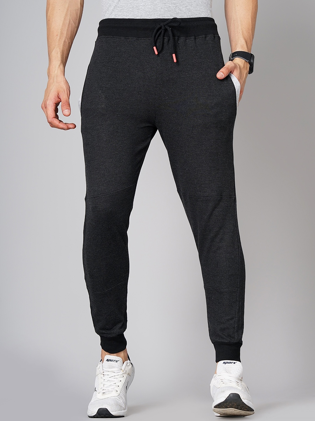 

MADSTO Men Cotton Slim Fit Sports Joggers, Charcoal