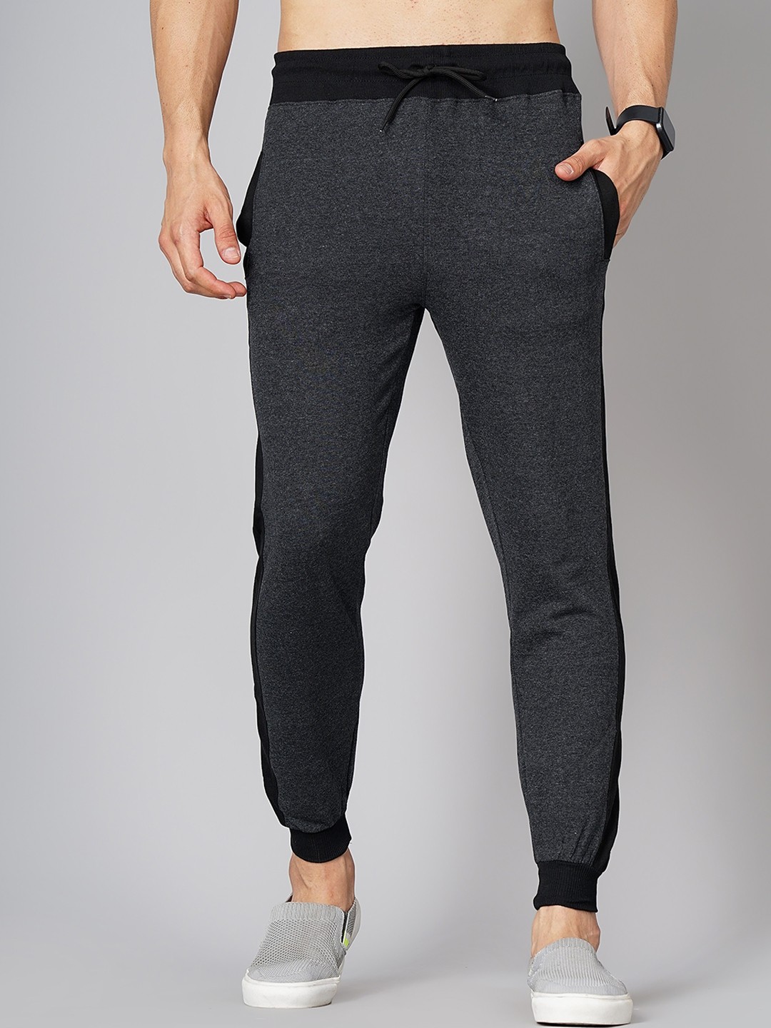 

MADSTO Men Cotton Slim Fit Sports Joggers, Charcoal