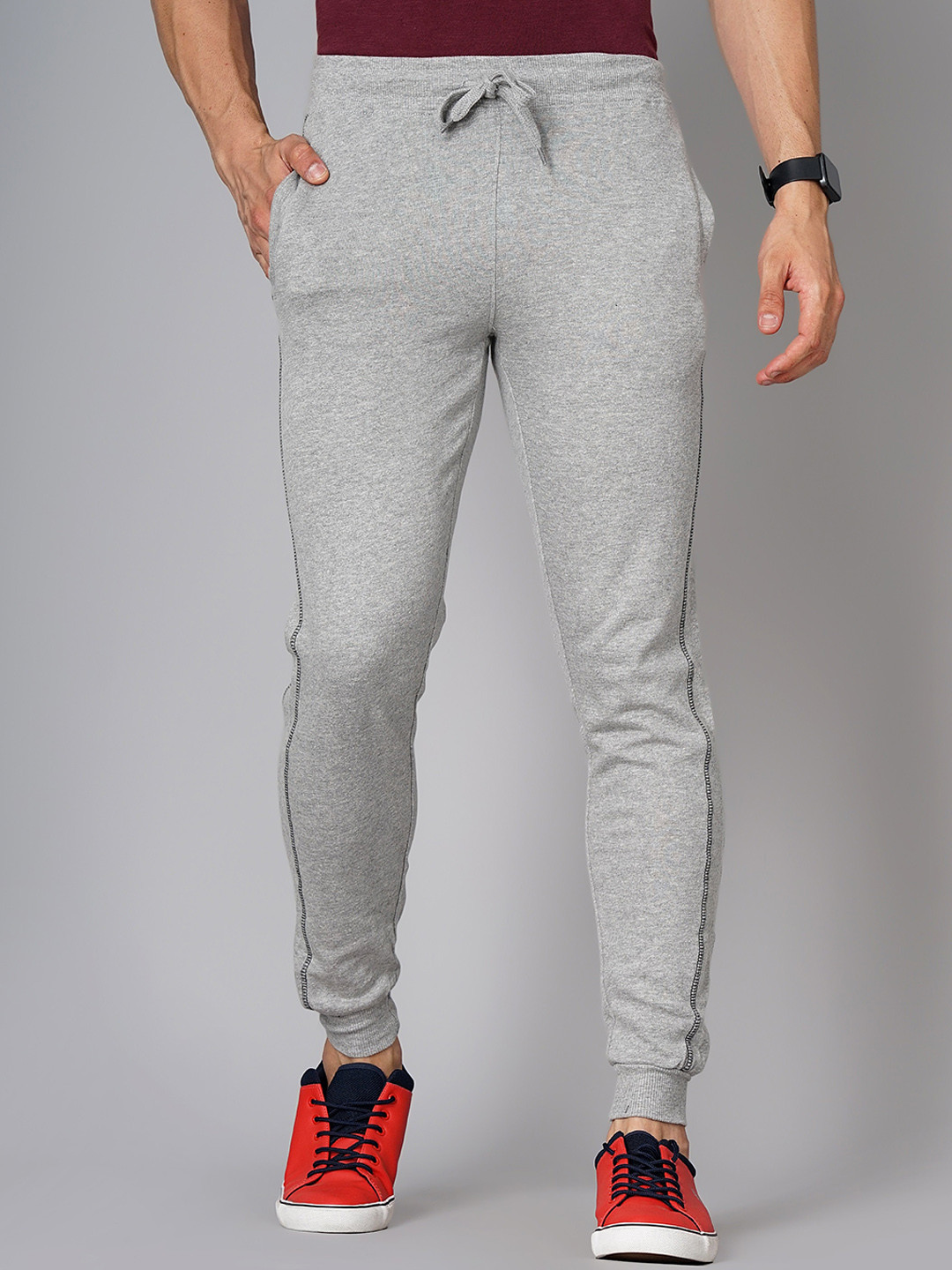 

MADSTO Men Cotton Slim Fit Sports Joggers, Grey melange