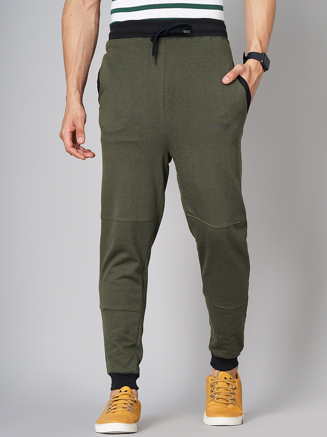 

MADSTO Men Cotton Slim Fit Sports Joggers, Olive