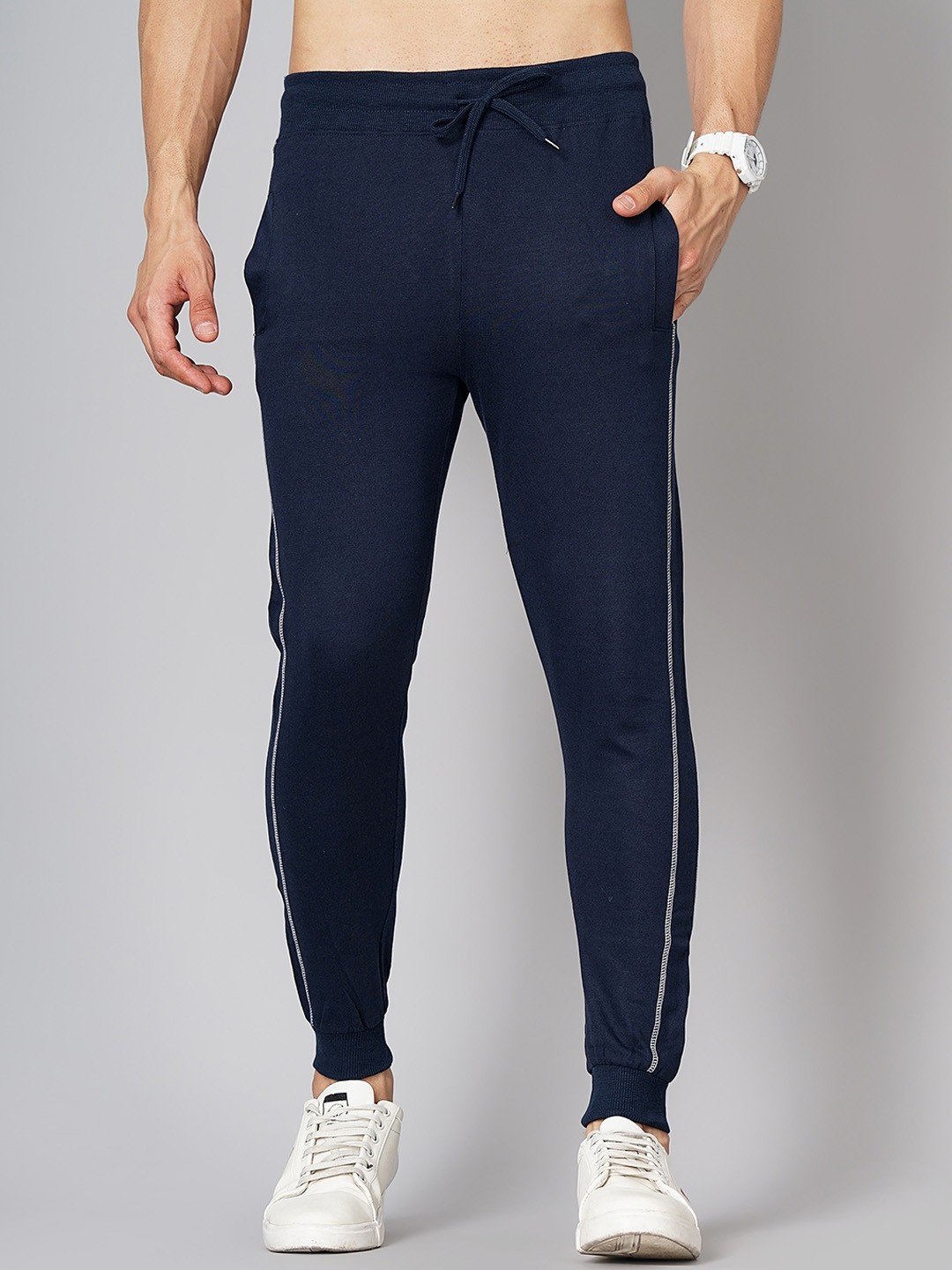 

MADSTO Men Cotton Slim Fit Sports Joggers, Navy blue