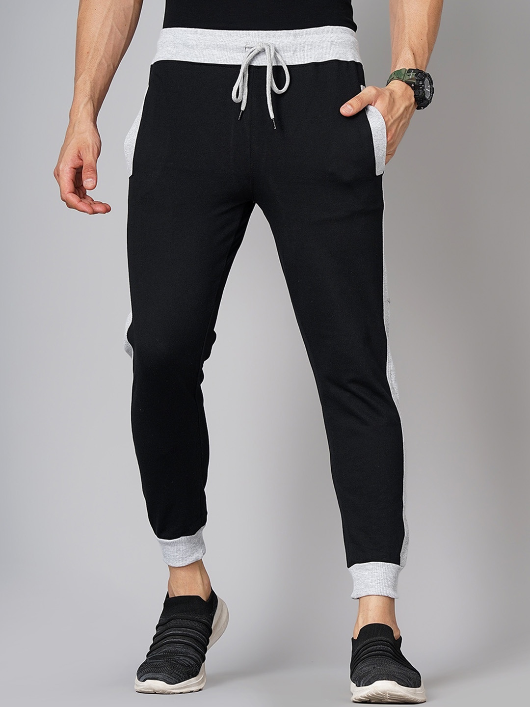 

MADSTO Men Cotton Slim Fit Sports Joggers, Black