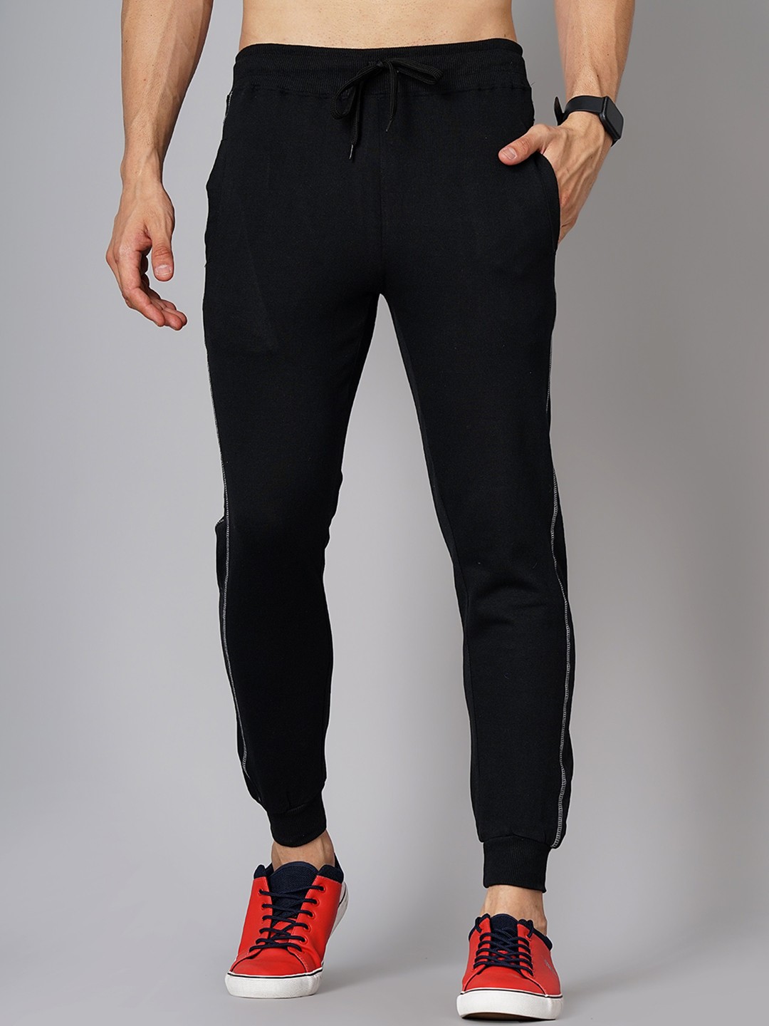 

MADSTO Men Cotton Slim Fit Sports Joggers, Black