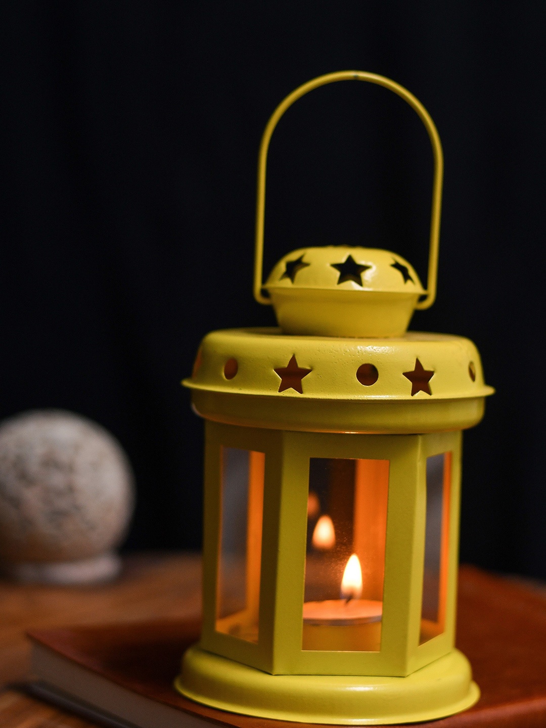 

Fashion Bizz Yellow Metal Lantern Shaped Candle Holders