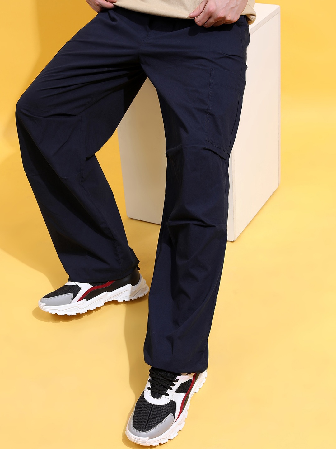 

HIGHLANDER Men Cotton Parachute Drop Crotch Relaxed Baggy Fit Cargo Jogger Trousers, Navy blue